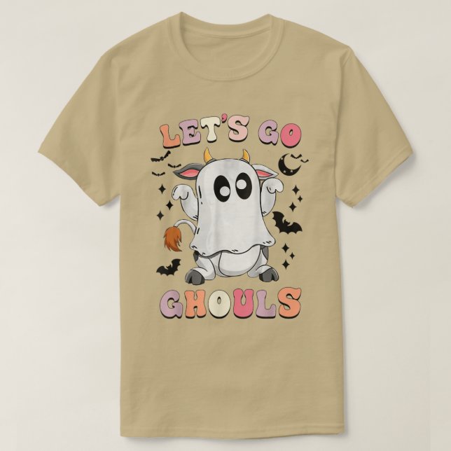 Retro Groovy Let's Go Ghouls Halloween Ghost Kuh C T-Shirt (Design vorne)