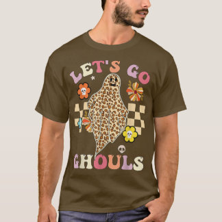 Retro Groovy Let's Go Ghouls Halloween Leopard Gho T-Shirt