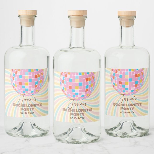 Retro Groovy Letzte Disco Junggeselinnen-Abschied Alkoholflaschenetikett (Flaschen)