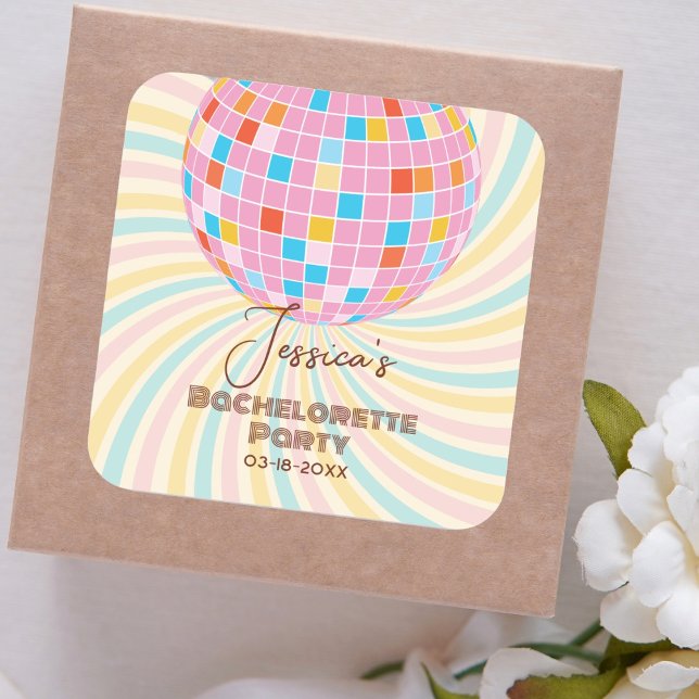 Retro Groovy Letzte Disco Junggeselinnen-Abschied Quadratischer Aufkleber (Von Creator hochgeladen)