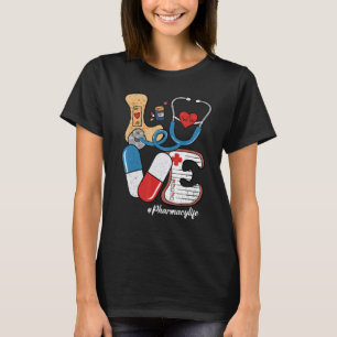 Retro Groovy LIEBE Stethoscope Pill Pharmacy Life  T-Shirt