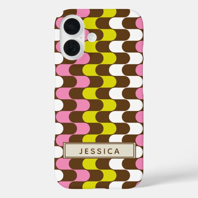 Retro Groovy Limon rosa braun Abstrakte Kunst iPhone 16 Hülle (Rückseite)