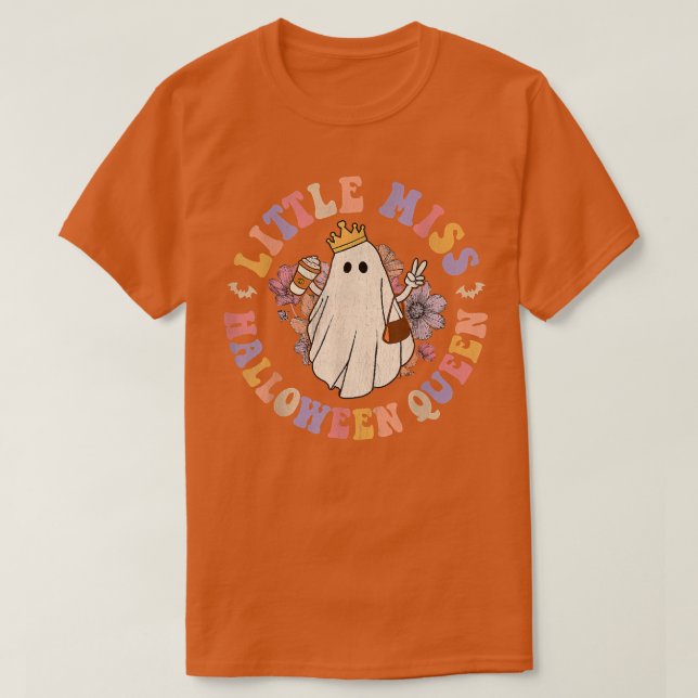 Retro Groovy Little Miss Halloween Queen Hippie Fl T-Shirt (Design vorne)