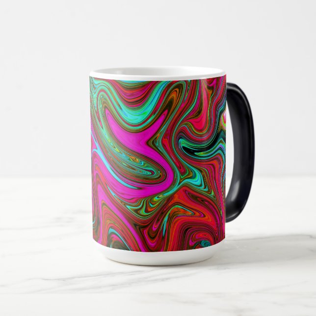 Retro Groovy Magenta, Abstrakte Kunst in Rot und B Verwandlungstasse (VorderseiteRechts)