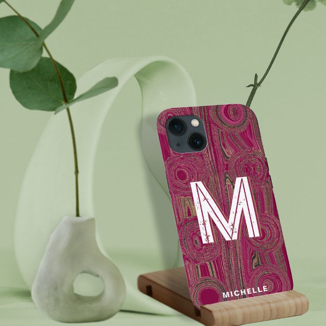 Retro Groovy Magenta Pink Gold Glitzer Monogram Case-Mate iPhone Hülle (Von Creator hochgeladen)