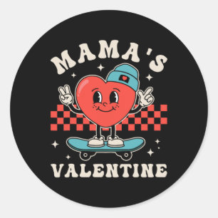 Retro Groovy Mama ist meine Niedliche Herzjunge Runder Aufkleber