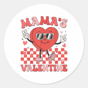Retro Groovy Mama ist meine Niedliche Herzjunge Runder Aufkleber