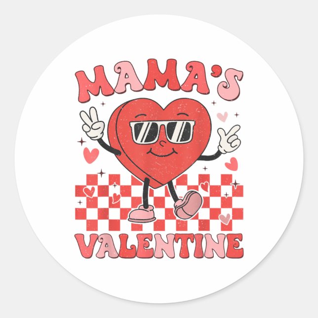 Retro Groovy Mama ist meine Niedliche Herzjunge Runder Aufkleber (Vorderseite)