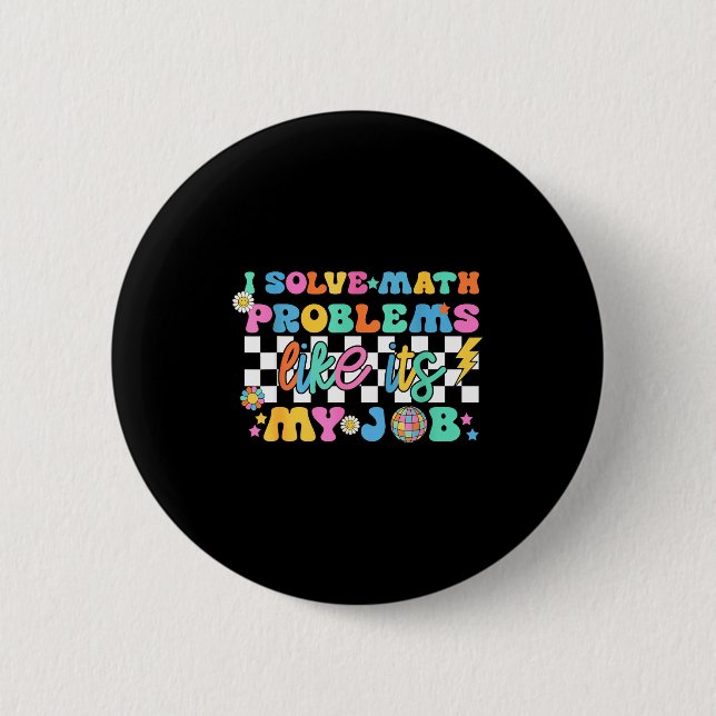 Retro Groovy Math Teacher Funny Back To School Gif Button (Vorderseite)