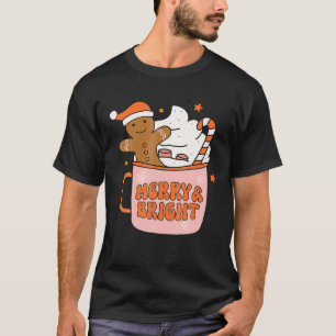 Retro Groovy Merry and Bright Gingerbread Christma T-Shirt