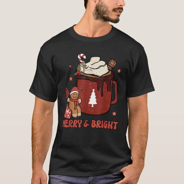 Retro Groovy Merry Bright Gingerbrei Weihnachtskuc T-Shirt (Vorderseite)