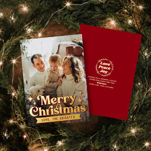 Retro Groovy Merry Christmas Foto Real Folien Feiertagskarte