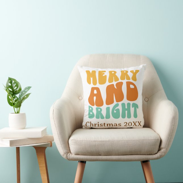Retro Groovy Merry und Bright Christmas Holiday Kissen (Stuhl )