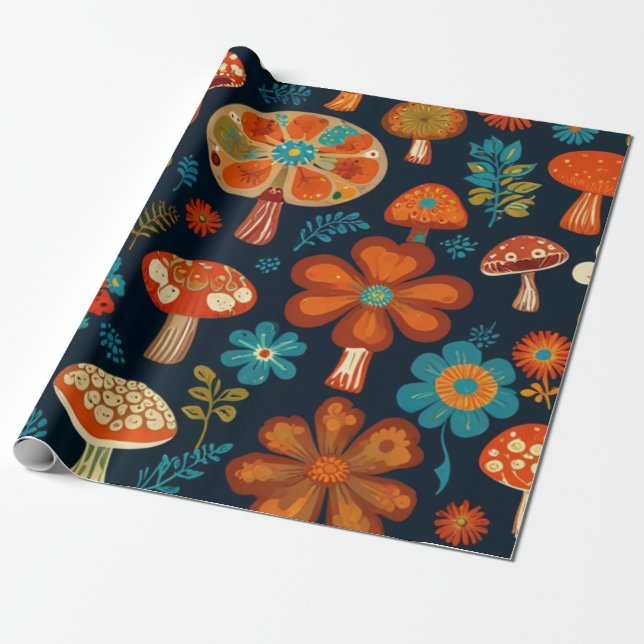 Retro Groovy Mushroom Blume Muster Geschenkpapier (Ungerollt)