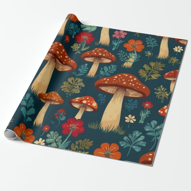Retro Groovy Mushroom Blume Muster Geschenkpapier (Ungerollt)