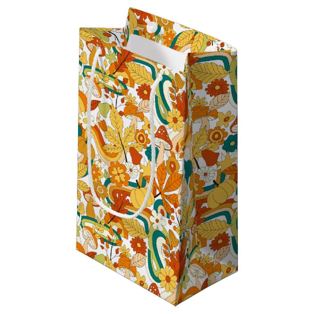 Retro Groovy Mushroom Blume Muster Kleine Geschenktüte (Vorderseite Schrägansicht)