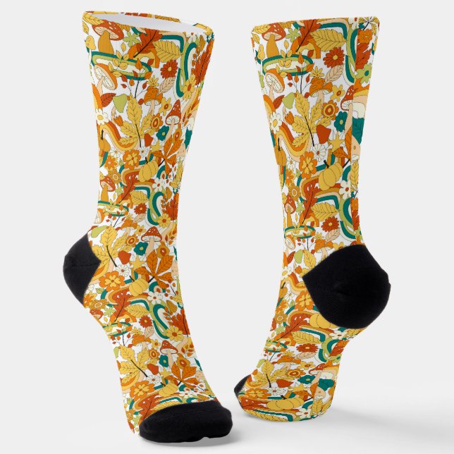 Retro Groovy Mushroom Blume Muster Socken (Gewinkelt)