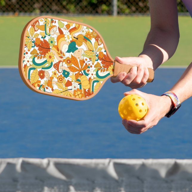 Retro Groovy Mushroom Flower Pattern Pickleball Schläger (InSitu)