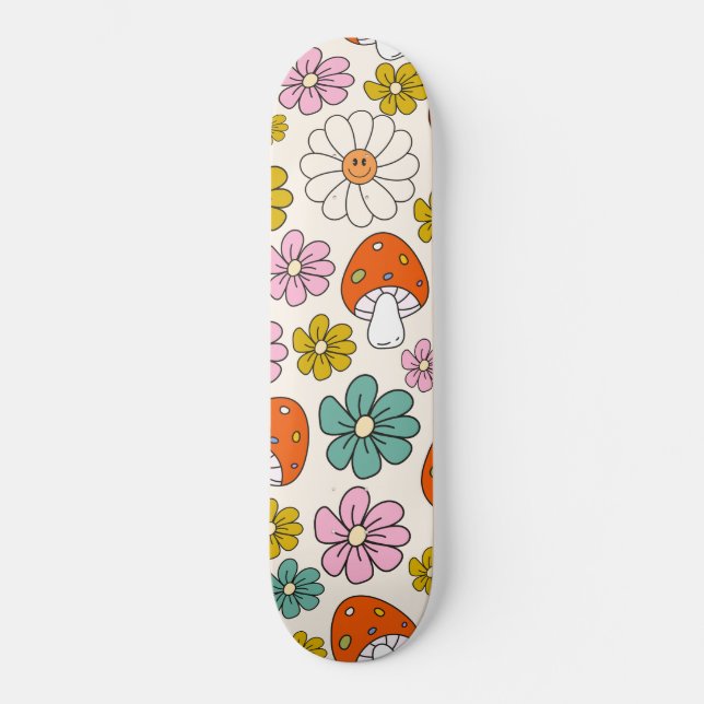 Retro Groovy-Muster 70er-60er-80er Skateboard (Vorderseite)