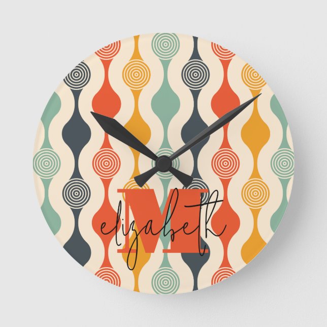 Retro Groovy Muster Runde Wanduhr (Vorderseite)