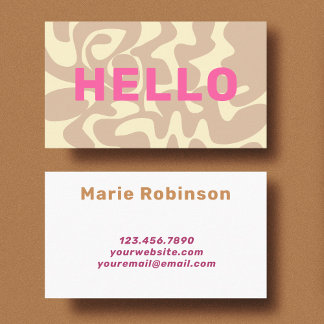 Retro Groovy Neutral Beige Creme Pink Hallo Visitenkarte