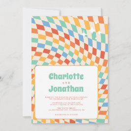 Retro Groovy Nostalgia Bright Wedding Einladung