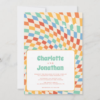 Retro Groovy Nostalgia Bright Wedding Einladung