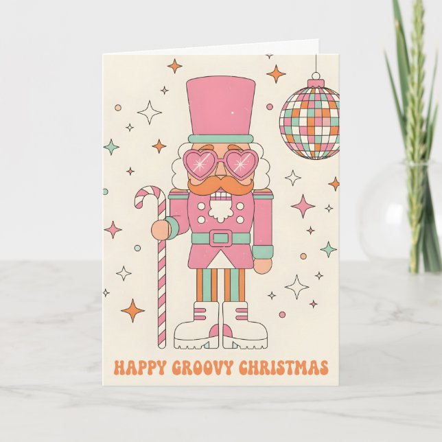Retro Groovy Nutcracker Merry Christmas Feiertagskarte (Vorderseite)