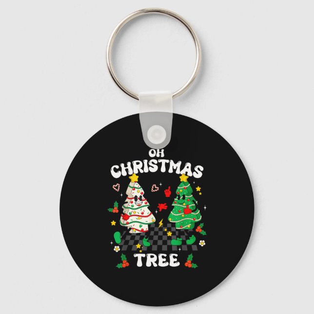 Retro Groovy Oh Christmas Tree Cake Pajamas Xmas K Schlüsselanhänger (Vorderseite)