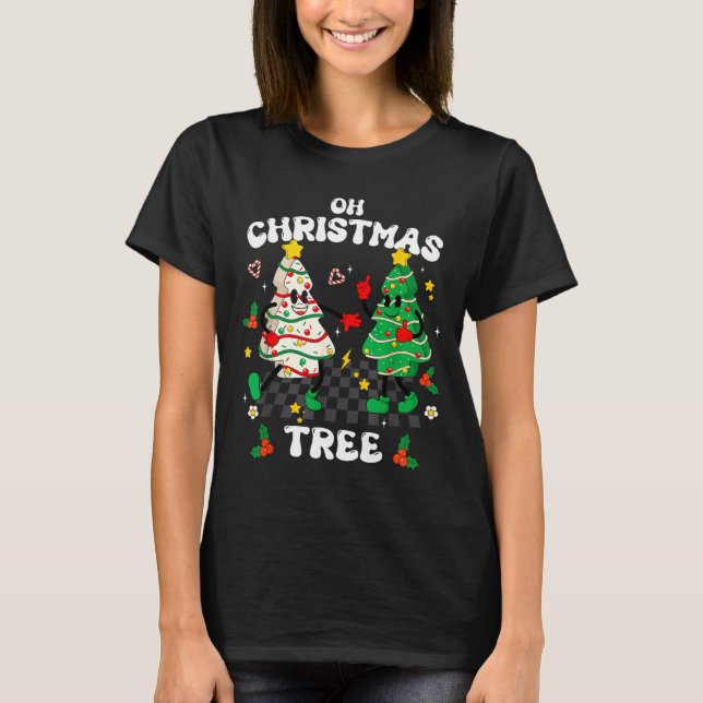 Retro Groovy Oh Christmas Tree Cake Pajamas Xmas K T-Shirt (Vorderseite)