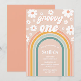 Retro Groovy One Boho Erster Geburtstag Einladung