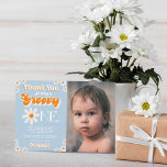 Retro Groovy One Boys 1. Geburtstag Foto Dankeskarte<br><div class="desc">Dankeschön im Stil mit diesen trendigen 1. Geburtstag Dankeschön Karten. Die Vorlagenformulierung ist einfach zu personalisieren und Ihre Familie und Freunde werden begeistert sein,  wenn sie diese fantastischen Dankesworte erhalten.</div>