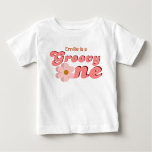 Retro Groovy one Daisy Blume Geburtstagsparty Baby T-shirt