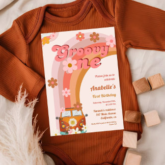 Retro Groovy one Daisy Blume Geburtstagsparty Einladung