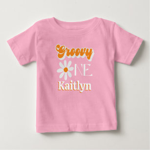 Retro Groovy One Girls 1. Geburtstag Baby T-shirt