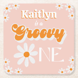 Retro Groovy One Girls 1. Geburtstag Rechteckiger Pappuntersetzer
