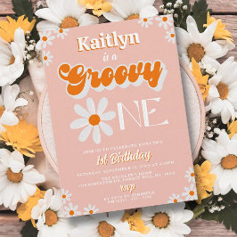 Retro Groovy One Girls 1st Birthday Einladung