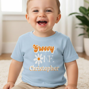 Retro Groovy One Jungen 1. Geburtstag Baby T-shirt