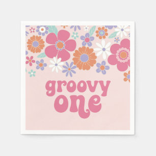 Retro Groovy One Pink Floral Serviette