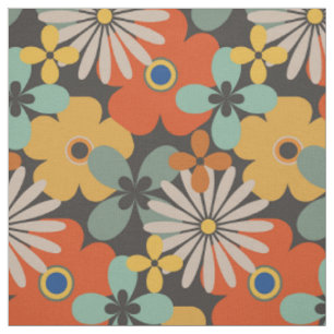 Retro Groovy Orange Brown Gold Floral Stoff