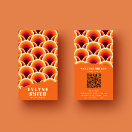 Retro Groovy Orange QR Code 70er Boho Unique Visitenkarte