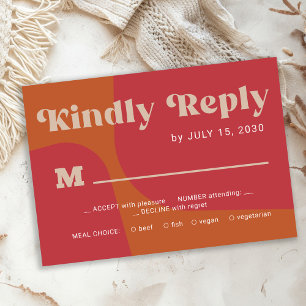 Retro groovy orange rote fette Typografie Hochzeit RSVP Karte