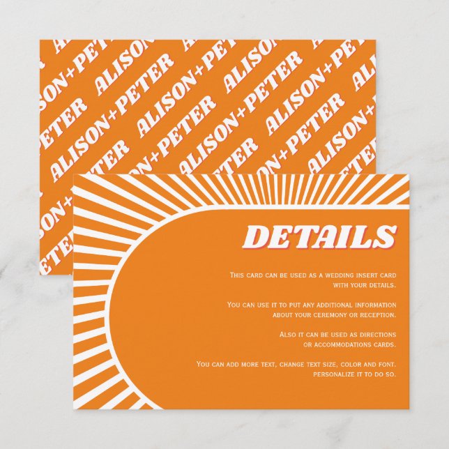 Retro Groovy orange Sonnenstrahlen 70er inspiriert Begleitkarte (Vorne/Hinten)