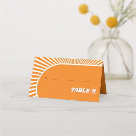 Retro Groovy orange Sonnenstrahlen 70er inspiriert Platzkarte