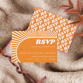 Retro Groovy orange Sonnenstrahlen 70er inspiriert RSVP Karte