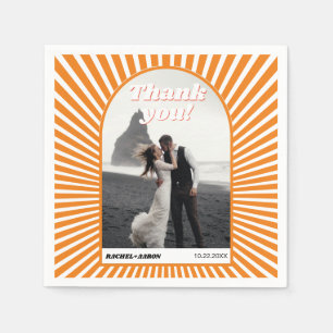 Retro Groovy orange Sonnenstrahlen 70er inspiriert Serviette
