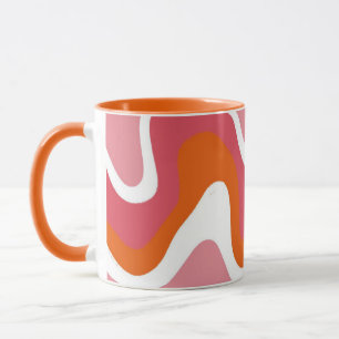Retro Groovy Orange und Rosa Wellen Tasse