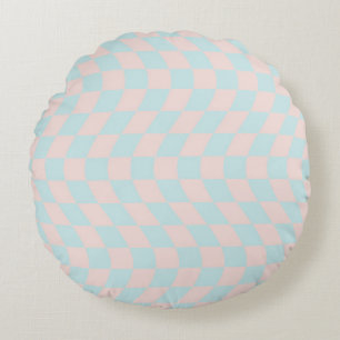 Retro Groovy Pastel Karo verschleiert Rundes Kissen