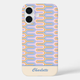 Retro Groovy Pastel Lines Muster Personalisiert iPhone 16 Hülle