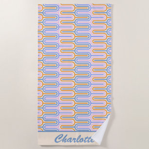 Retro Groovy Pastel Lines Muster Personalisiert Strandtuch